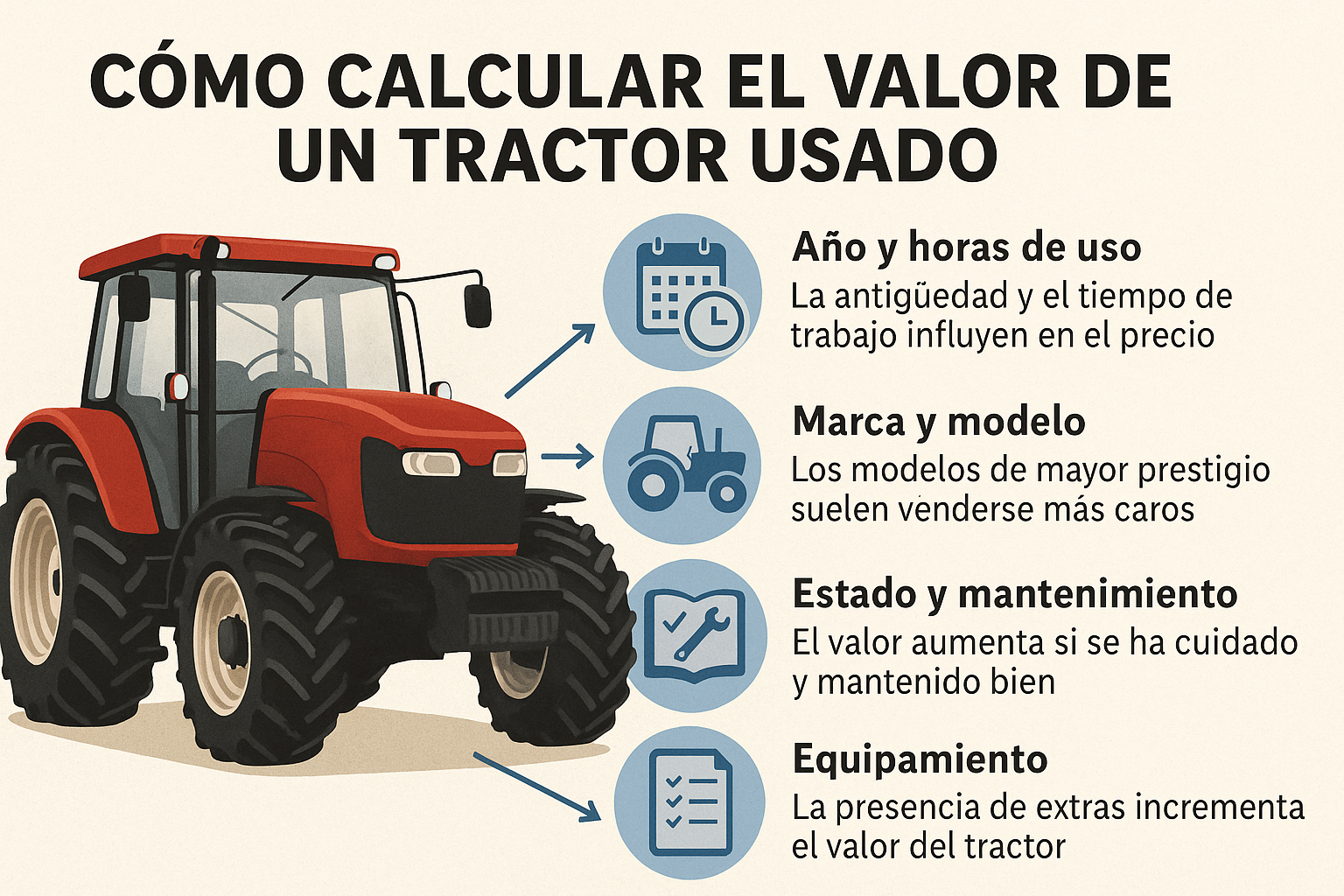 Infografia con indicaciones para calcular el valor real de un tractor