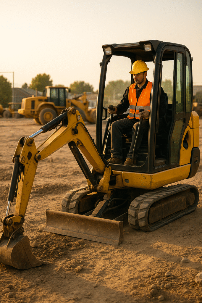 Operador probando una excavadora