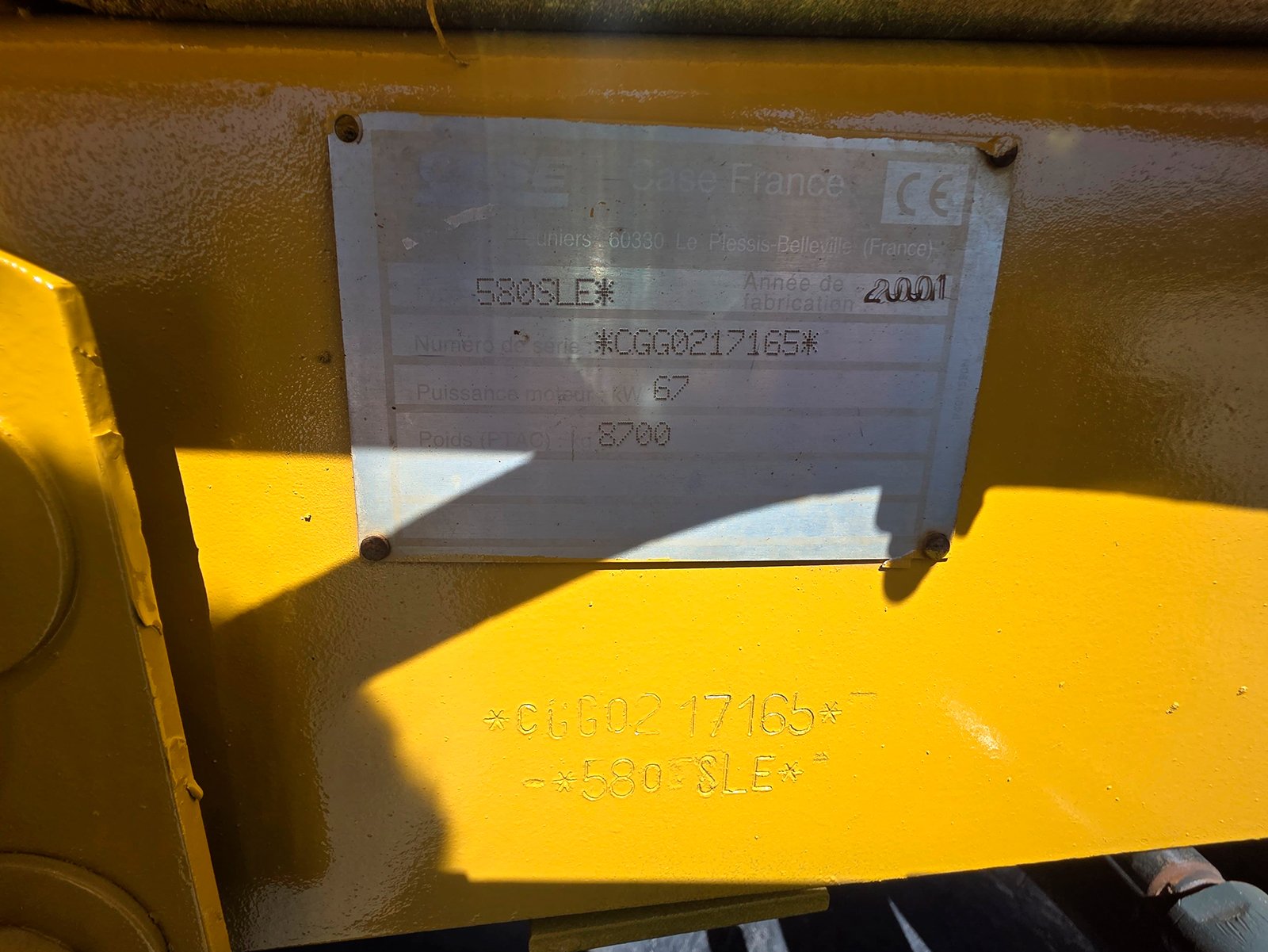 Placa de indicaciones de modelo de retroexcavadora Case 580 Super Le